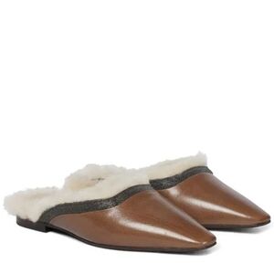 BRUNELLO CUCINELLI  Leather And Shearling Slippers Brown EU 38 US 8 Org $995